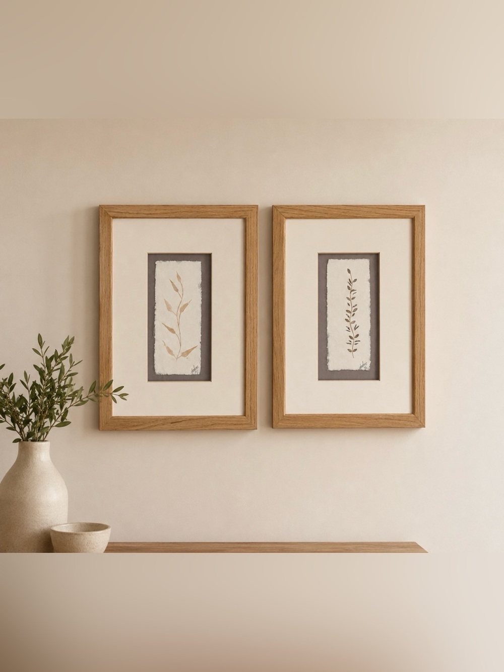 Neutral Botanical Framed Wall Art - Beige, Cream, Brown, Gray